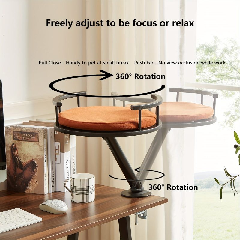[Desk Cat Bed] Elevated Cat Desk Bed - Mounted Desktop Cat Bed For Home Office, Apartment Indoor Cat Nest Accessories For Work, Kitten Furniture Attachment, WFH Essential Cat Supplies - Image 7