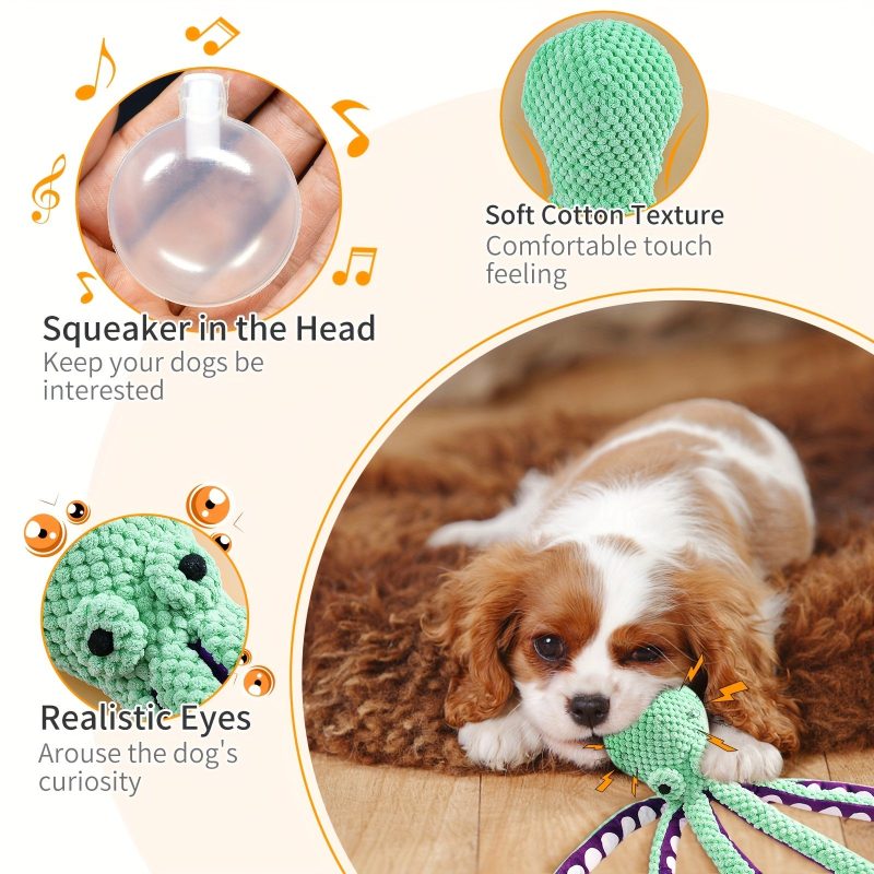 [Squeaky Plush Toy] Durable Soft Mr. Octopus Squeaky Plush Dog Toy - 1pc Non-Battery Operated, Interactive Boredom Buster for Teething, Suitable for All Dog Breeds and Sizes - Image 6