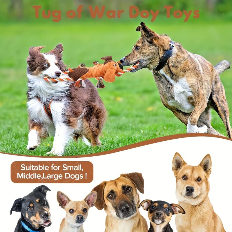 Durable Squeaky Dog Toy with Rope & Plush Animal Print - Ideal for Aggressive Chewers, Interactive Tug-of-War Fun for All Breeds, No Batteries Required, Dog Chew Toy|Animal Print Toy|Durable Dog Toy, Dog Toys for Aggressive Chewers - Image 6
