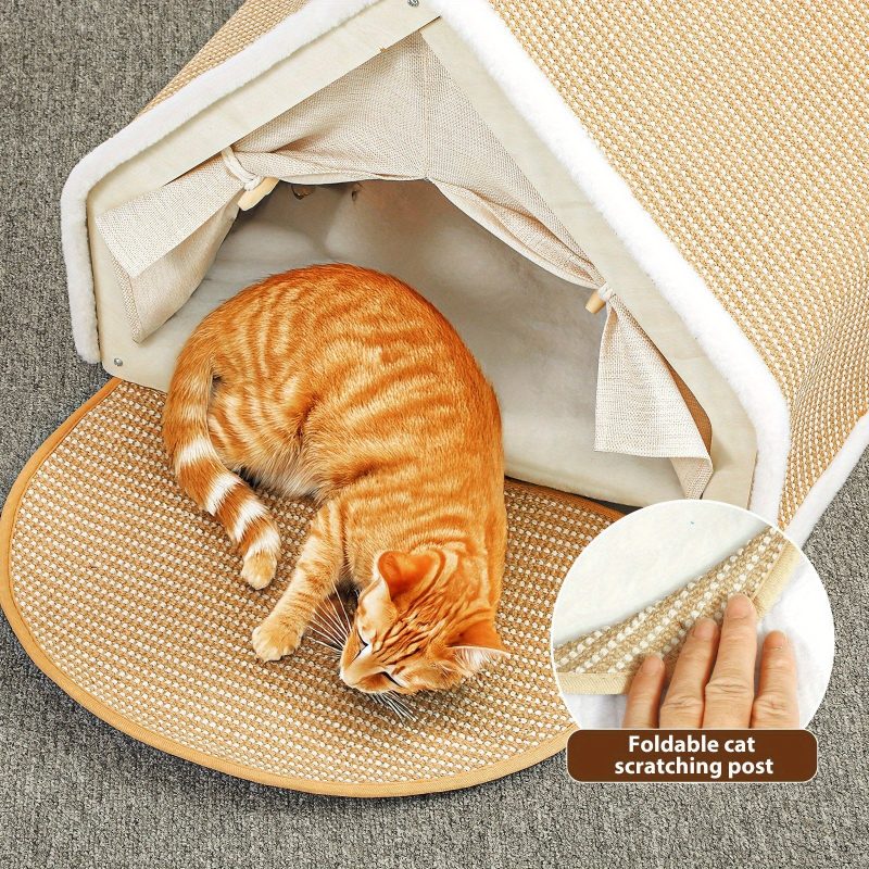19.68" Super Large Sisal Cat Tent Villa - Four-Season Semi-Enclosed Cat Bed with Removable Natural Sisal Scratching Board, Anti-Chip Design & Polyester Fill for Cozy Comfort, Pet Relaxation Spot, Vibrant Home Decor, Durable Pet Furniture - Image 4