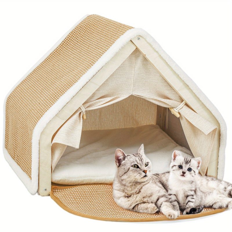 19.68" Super Large Sisal Cat Tent Villa - Four-Season Semi-Enclosed Cat Bed with Removable Natural Sisal Scratching Board, Anti-Chip Design & Polyester Fill for Cozy Comfort, Pet Relaxation Spot, Vibrant Home Decor, Durable Pet Furniture - Image 6