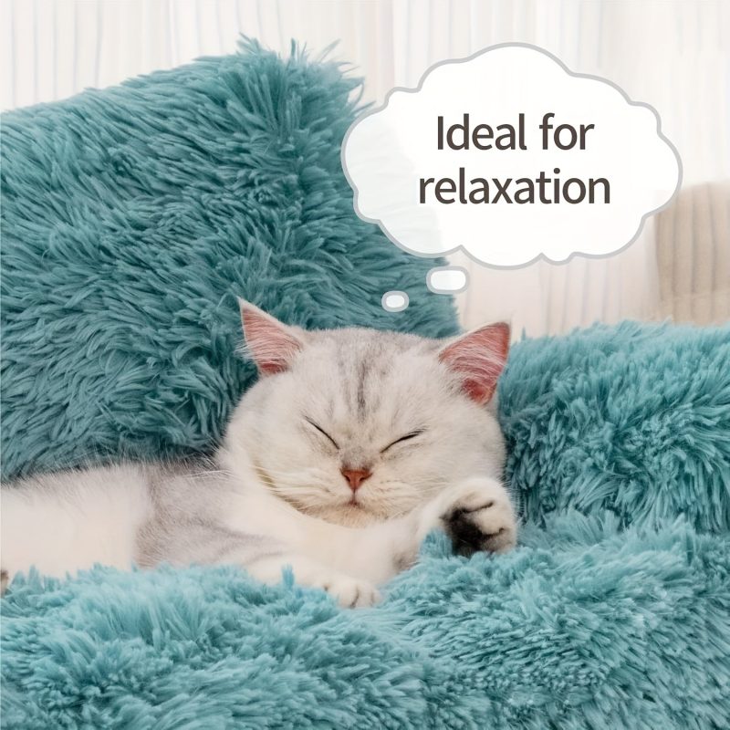 MEWOOFAN Plush Cat Sofa Bed for Cats & Small Dogs - Soft Fluffy Rectangular Pet Sofa with Removable Washable Cover, Durable Wooden Frame, Blue Indoor Comfort for Puppies & Kittens, MEWOOFUN - Image 4