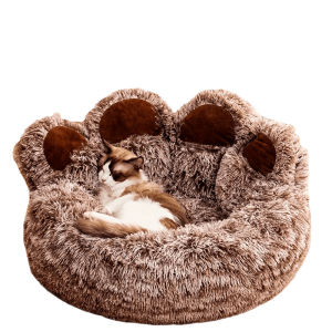KEMORELA Bear Paw-Shaped Plush Pet Bed with Non-Slip Bottom, Soft Polyester & Polyester Fiber Fill - Cozy Warm Cat & Dog Bed for Small Pets, Cute Animal-Themed Home Decor, Playful Design