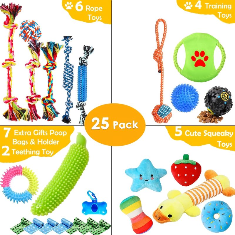 25pcs Set Of Dog Toys, Chew Toys For Dogs, Used For Cleaning And Teeth Cleaning, Sound Toys For Dogs, Therapeutic Dispenser Balls, Tug Of War Toys, Teething Toys For Dogs, Dog Rope Toy Set, Suitable For Dogs To Dogs - Image 2