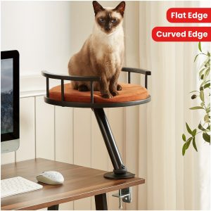 [Desk Cat Bed] Elevated Cat Desk Bed - Mounted Desktop Cat Bed For Home Office, Apartment Indoor Cat Nest Accessories For Work, Kitten Furniture Attachment, WFH Essential Cat Supplies