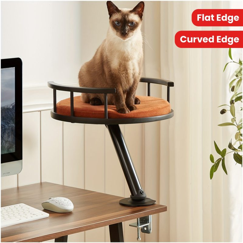 [Desk Cat Bed] Elevated Cat Desk Bed - Mounted Desktop Cat Bed For Home Office, Apartment Indoor Cat Nest Accessories For Work, Kitten Furniture Attachment, WFH Essential Cat Supplies