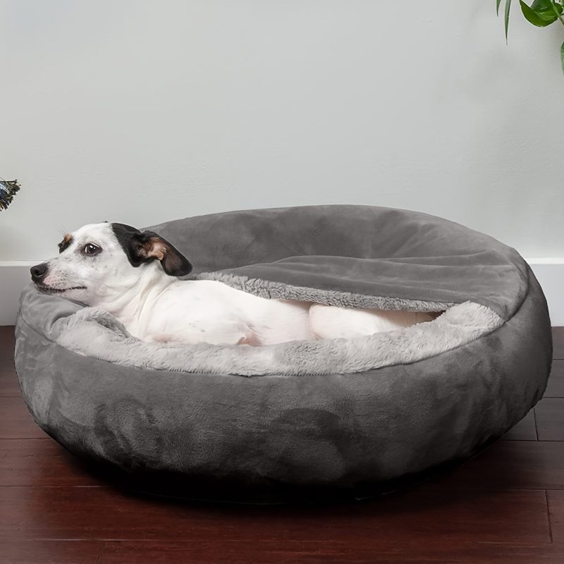 [Machine Washable Non-Slip Pet Bed] 1pc Cozy Pet Sack Bed with Hood - Plush Velvet Dog Cat Cave Cuddler, Polyester Fiber Fill, Non-Slip Bottom, Machine Washable, Calming Pet Bed for Small to Medium Dogs and Cats - Image 3