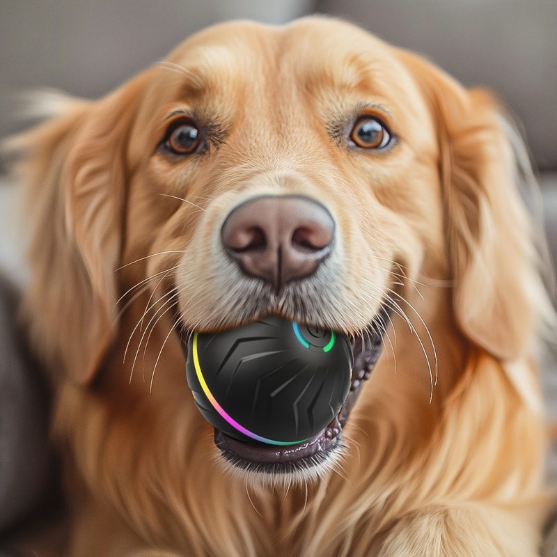 PETGRAVITY Motion-Activated Dog Bouncing Ball, 6. 6cm/2. 62in, USB Rechargeable Lithium Polymer Battery, Interactive Pet Toy for All Breed Sizes, Durable Thermoplastic Rubber, Striped Pattern - Image 3