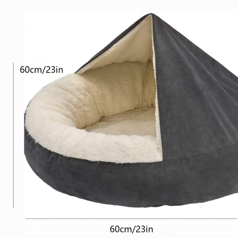 [Machine Washable Non-Slip Pet Bed] 1pc Cozy Pet Sack Bed with Hood - Plush Velvet Dog Cat Cave Cuddler, Polyester Fiber Fill, Non-Slip Bottom, Machine Washable, Calming Pet Bed for Small to Medium Dogs and Cats - Image 2