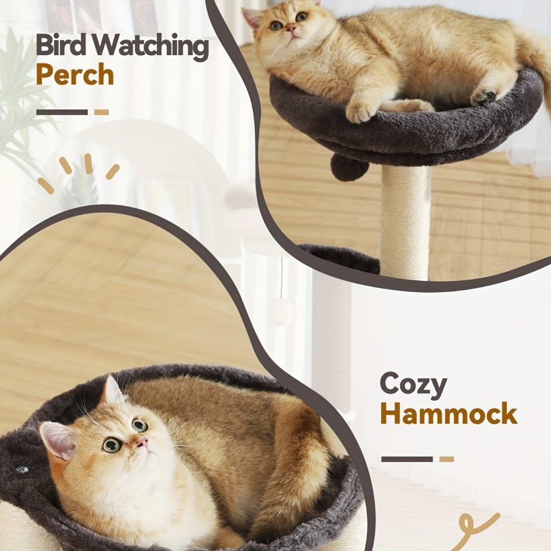 FluffyDream 27.8" Multi-Level Cat Tree Tower for Indoor Cats & Kittens - Creamy Gray Cat Furniture with Scratching Posts, Plush Basket & Perch, Dangling Ball Toy, Sturdy Base & Anti-Topple Design - Easy Assembly, Modern Home Decor, Kitten Activity Center - Image 4