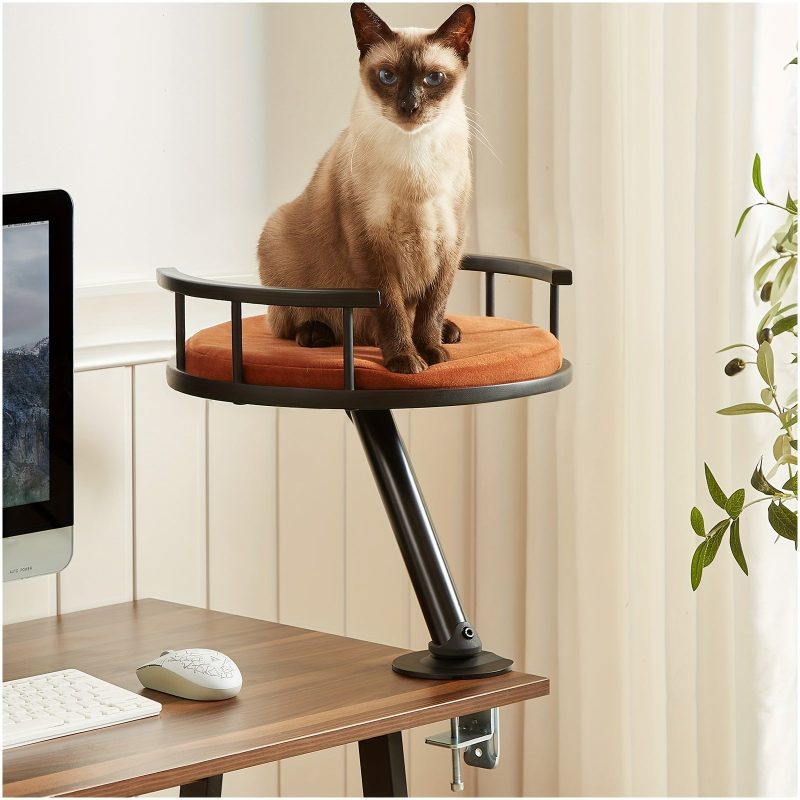 [Desk Cat Bed] Elevated Cat Desk Bed - Mounted Desktop Cat Bed For Home Office, Apartment Indoor Cat Nest Accessories For Work, Kitten Furniture Attachment, WFH Essential Cat Supplies - Image 2