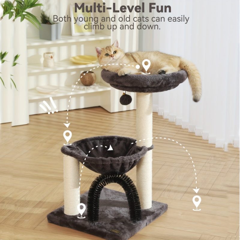 FluffyDream 27.8" Multi-Level Cat Tree Tower for Indoor Cats & Kittens - Creamy Gray Cat Furniture with Scratching Posts, Plush Basket & Perch, Dangling Ball Toy, Sturdy Base & Anti-Topple Design - Easy Assembly, Modern Home Decor, Kitten Activity Center - Image 5