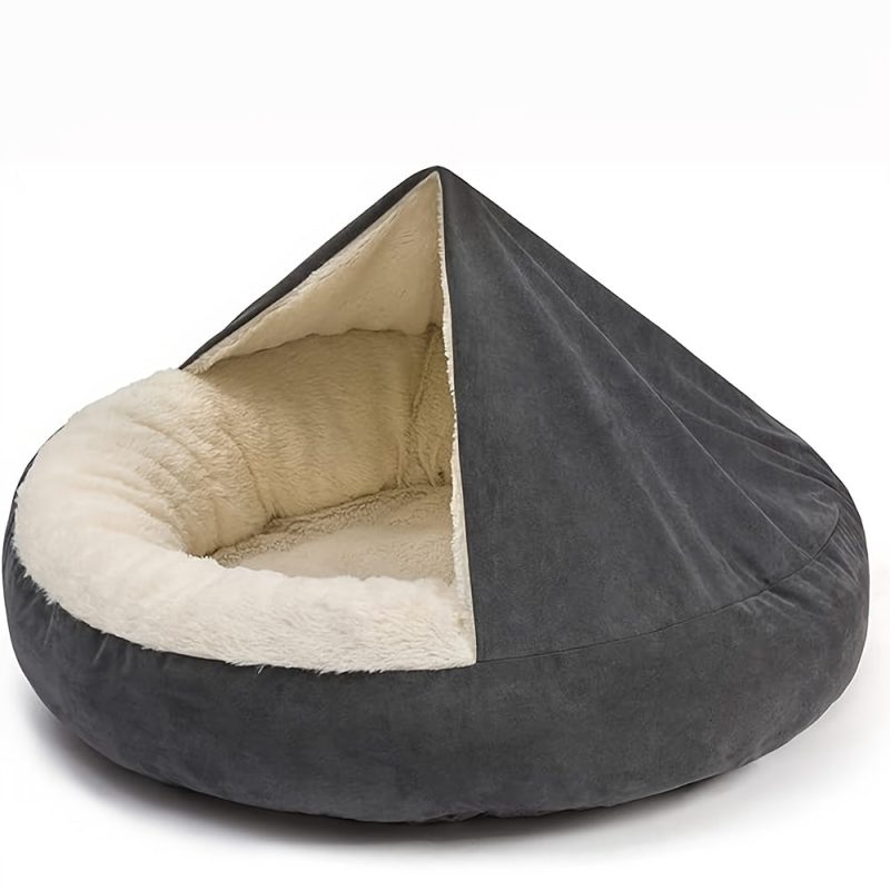 [Machine Washable Non-Slip Pet Bed] 1pc Cozy Pet Sack Bed with Hood - Plush Velvet Dog Cat Cave Cuddler, Polyester Fiber Fill, Non-Slip Bottom, Machine Washable, Calming Pet Bed for Small to Medium Dogs and Cats - Image 6