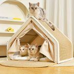 19.68" Super Large Sisal Cat Tent Villa - Four-Season Semi-Enclosed Cat Bed with Removable Natural Sisal Scratching Board, Anti-Chip Design & Polyester Fill for Cozy Comfort, Pet Relaxation Spot, Vibrant Home Decor, Durable Pet Furniture