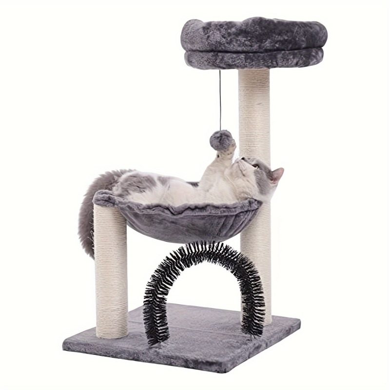 FluffyDream 27.8" Multi-Level Cat Tree Tower for Indoor Cats & Kittens - Creamy Gray Cat Furniture with Scratching Posts, Plush Basket & Perch, Dangling Ball Toy, Sturdy Base & Anti-Topple Design - Easy Assembly, Modern Home Decor, Kitten Activity Center - Image 2