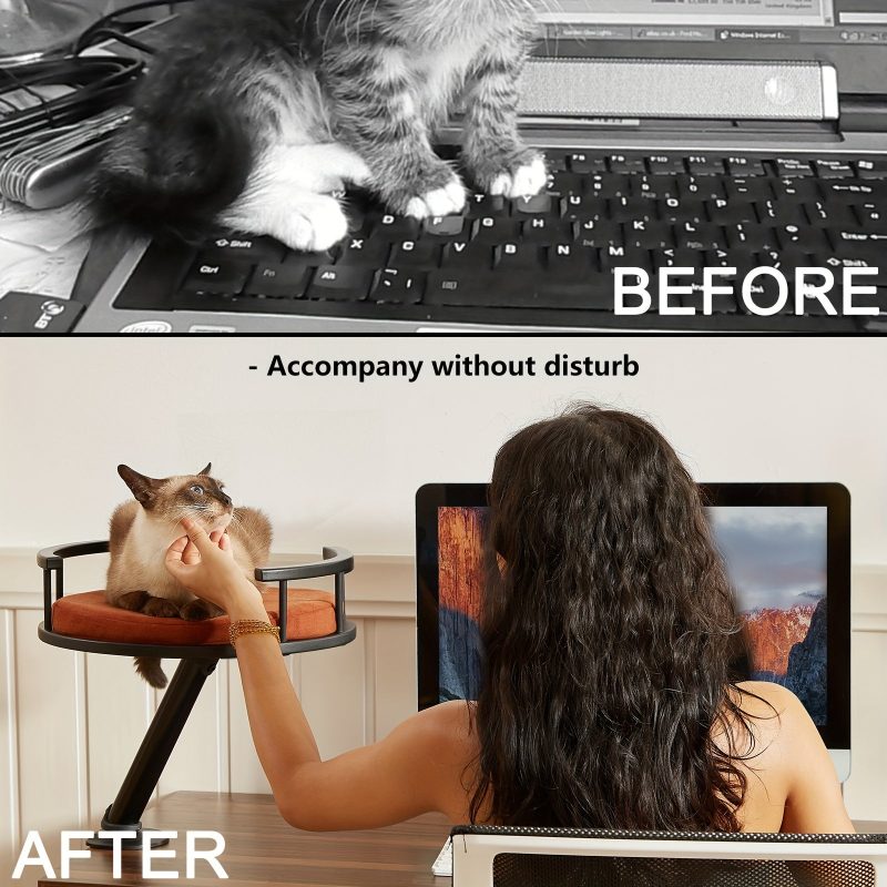 [Desk Cat Bed] Elevated Cat Desk Bed - Mounted Desktop Cat Bed For Home Office, Apartment Indoor Cat Nest Accessories For Work, Kitten Furniture Attachment, WFH Essential Cat Supplies - Image 5