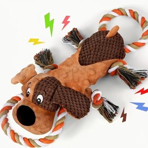 Durable Squeaky Dog Toy with Rope & Plush Animal Print - Ideal for Aggressive Chewers, Interactive Tug-of-War Fun for All Breeds, No Batteries Required, Dog Chew Toy|Animal Print Toy|Durable Dog Toy, Dog Toys for Aggressive Chewers
