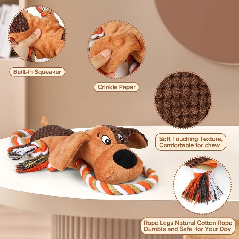 Durable Squeaky Dog Toy with Rope & Plush Animal Print - Ideal for Aggressive Chewers, Interactive Tug-of-War Fun for All Breeds, No Batteries Required, Dog Chew Toy|Animal Print Toy|Durable Dog Toy, Dog Toys for Aggressive Chewers - Image 5