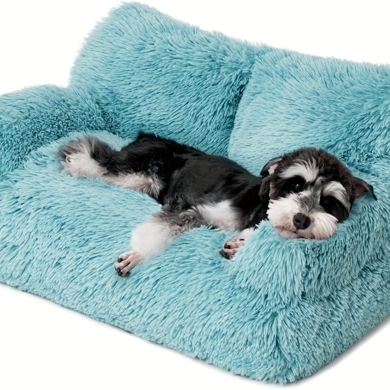 MEWOOFAN Plush Cat Sofa Bed for Cats & Small Dogs - Soft Fluffy Rectangular Pet Sofa with Removable Washable Cover, Durable Wooden Frame, Blue Indoor Comfort for Puppies & Kittens, MEWOOFUN - Image 2