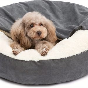 [Machine Washable Non-Slip Pet Bed] 1pc Cozy Pet Sack Bed with Hood - Plush Velvet Dog Cat Cave Cuddler, Polyester Fiber Fill, Non-Slip Bottom, Machine Washable, Calming Pet Bed for Small to Medium Dogs and Cats