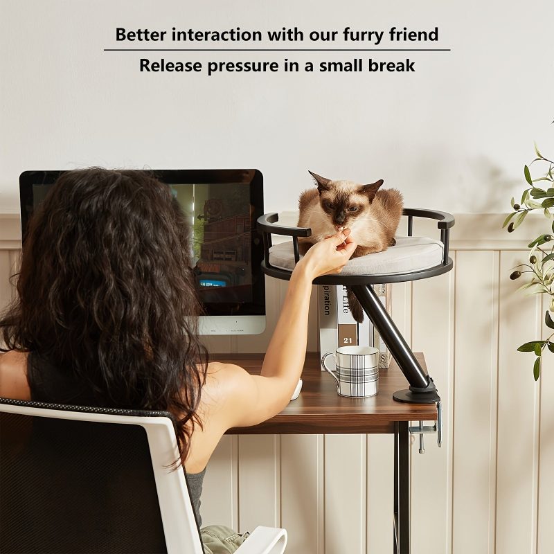 [Desk Cat Bed] Elevated Cat Desk Bed - Mounted Desktop Cat Bed For Home Office, Apartment Indoor Cat Nest Accessories For Work, Kitten Furniture Attachment, WFH Essential Cat Supplies - Image 4